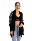 Sequin embellished shoulder and front soft knit cardigan