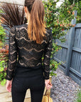 Elegant Floral lace long sleeves top in black