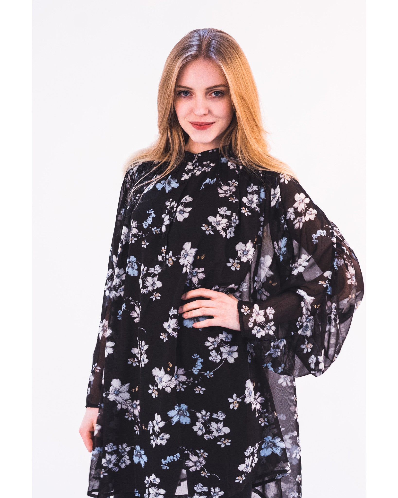 Multi floral print chiffon flowy shirt