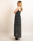 Printed Chiffon Maxi Dress KK6228 (BLUE LEAVES PRINT)