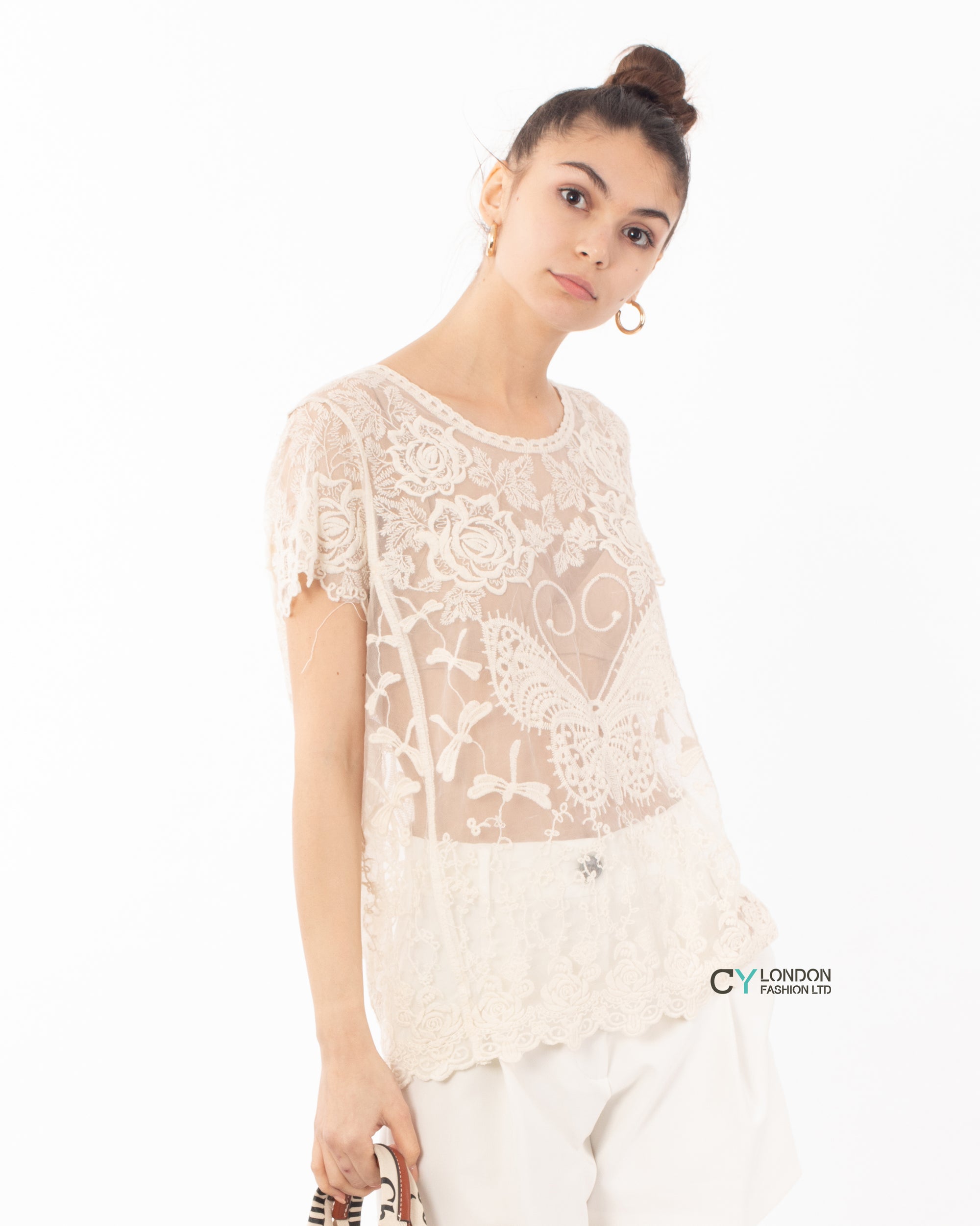 Crochet Top with Butterfly detail (Cream)