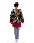 Leopard pattern design oversized cardigan with red hem