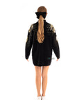 Gold Sliver Mix sequin embellished front and sleeves design jumper dress in black