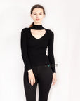 Soft knit Jumper top with Cut Outs design in Black