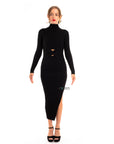 Soft Knitted Ribbed Midi Bodycon front OR back cut out design Dress In Black