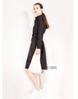 Cotton shirt dress with Pleated  chiffon hem design in black