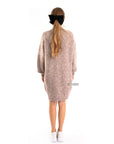 Super Soft Fine Knit Plain Color Funnel Neck Long Jumper Dress in Beige