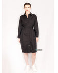 Cotton shirt dress with Pleated  chiffon hem design in black