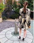 Black and White Scarf print Full pleated Shirt dress