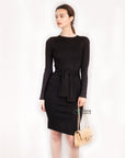 Fine knit bodycon dress with knot tie design in black