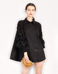 Cotton shirt with Ruched Sleeve in black