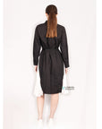 Cotton shirt dress with Pleated  chiffon hem design in black