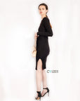 Fine knit bodycon dress with knot tie design in black