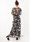 Floral Print Chiffon Wrap Maxi Dress (Black Rose)