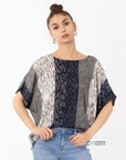 Stripe print mesh Top (Black)