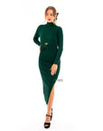 Soft Knitted Ribbed Midi Bodycon front OR back cut out design Dress In Green