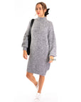 Super Soft Fine Knit Plain Color Funnel Neck Long Jumper Dress in grey