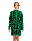 Fine Knit Leopard Print Pattern design Jumper Dress in Green