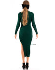 Soft Knitted Ribbed Midi Bodycon front OR back cut out design Dress In Green