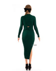 Soft Knitted Ribbed Midi Bodycon front OR back cut out design Dress In Green