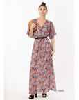 Floral Print Chiffon Wrap Maxi Dress (Orange Floral)