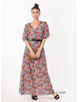 Floral Print Chiffon Wrap Maxi Dress (Orange Floral)