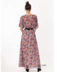 Floral Print Chiffon Wrap Maxi Dress (Orange Floral)