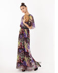 Floral Print Chiffon Wrap Maxi Dress (Purple Leopard)