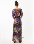 Floral Print Chiffon Wrap Maxi Dress (Purple Leopard)