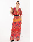 Floral Print Chiffon Wrap Maxi Dress (Red Print)