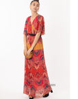 Floral Print Chiffon Wrap Maxi Dress (Red Print)