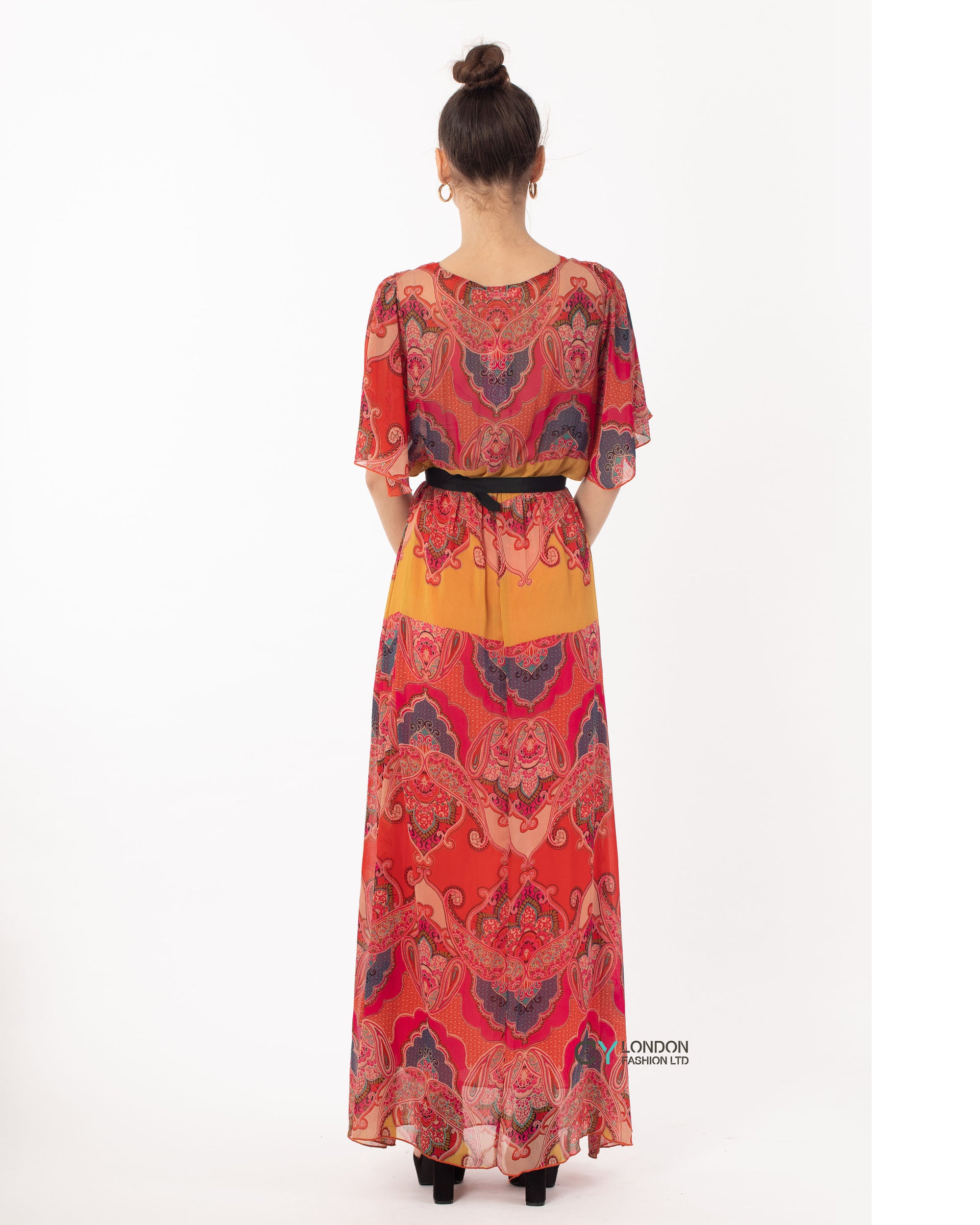 Floral Print Chiffon Wrap Maxi Dress (Red Print)