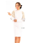 Gold and Sliver Sequin embellished sleeves design jumper dress in white