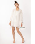 Oversized shirt dress in white with shimmy hues fabric design