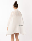 Oversized shirt dress in white with shimmy hues fabric design