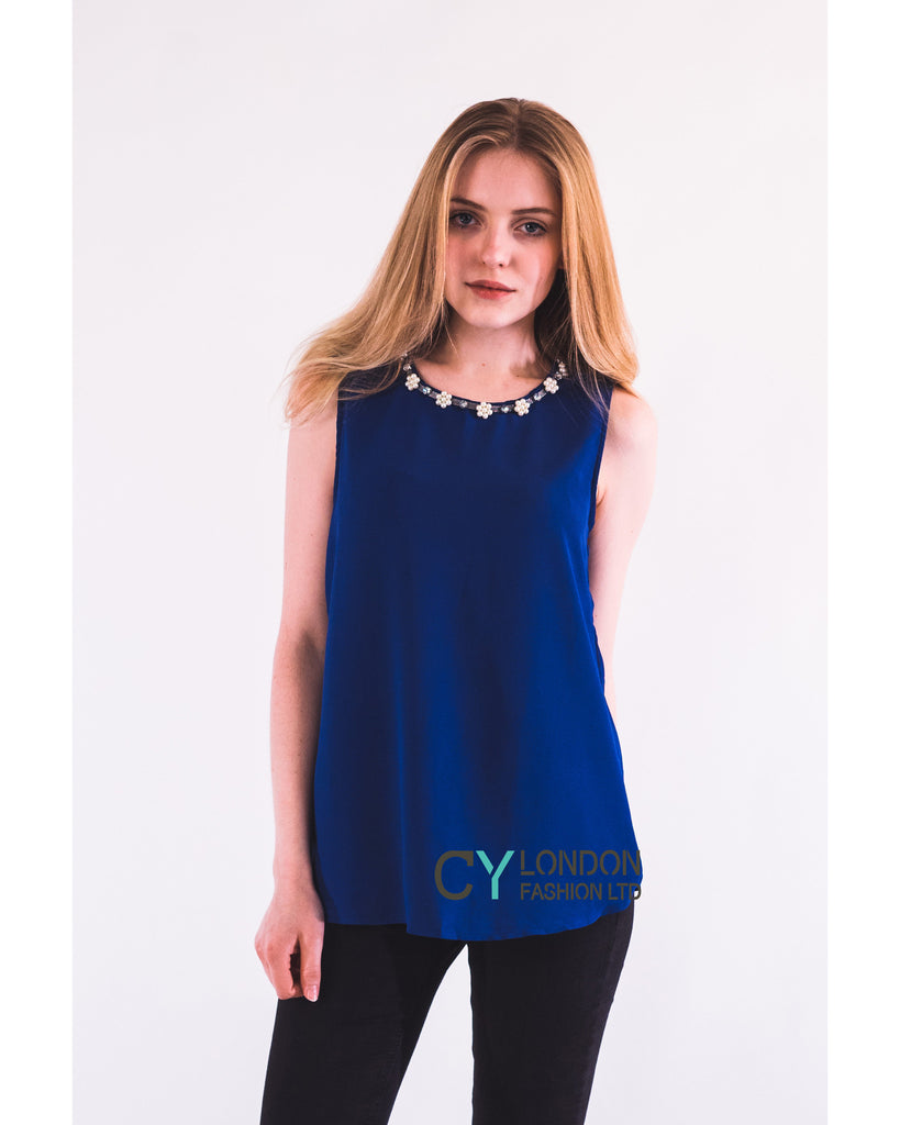 Pearl Embellished Vest (Royal Blue)