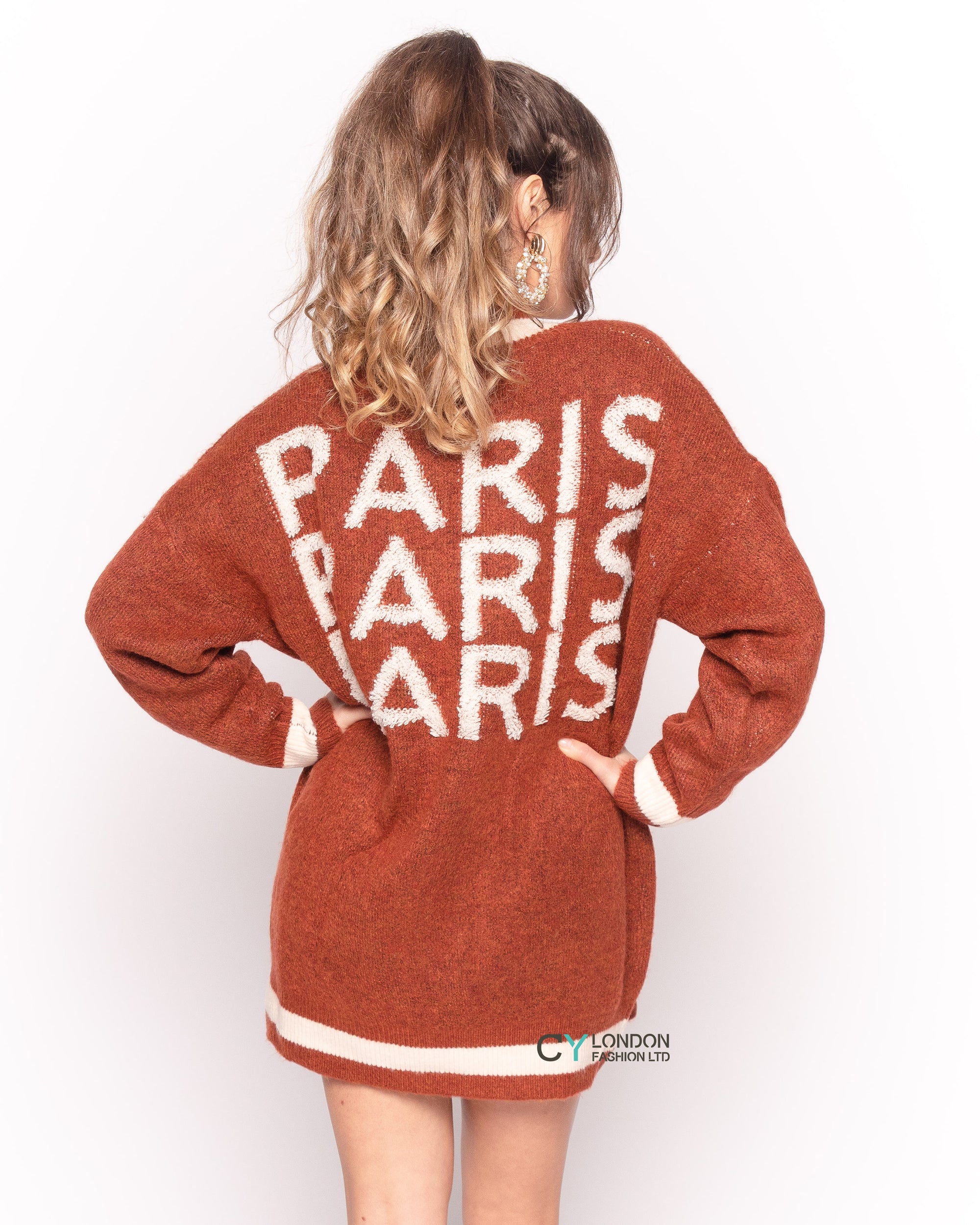 PARIS Lettering Embroidered cardigan