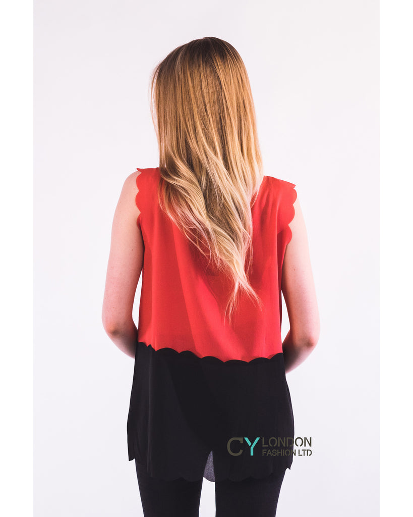 Scallop edge Chiffon Vest (Red)