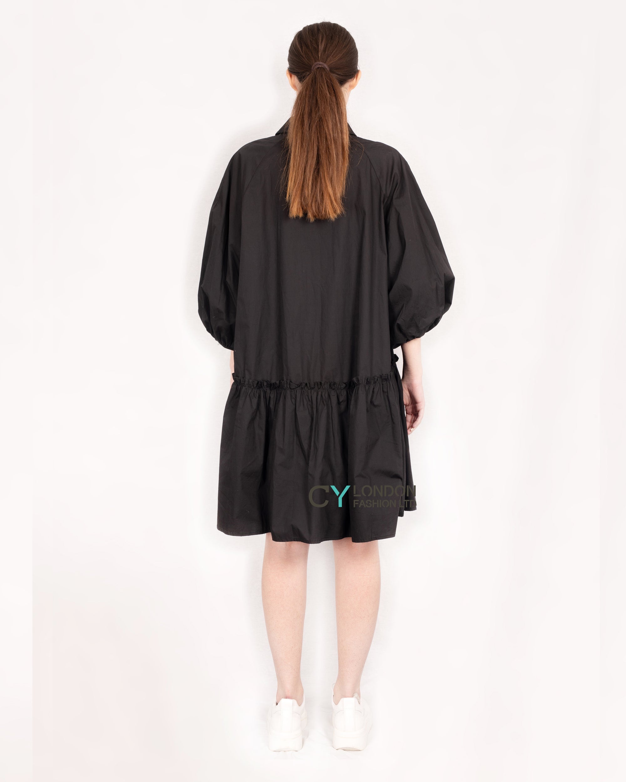 Oversized Cotton shirt dress with ruffle hem