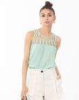 Feather Organza Cotton Vest Top (GREEN)