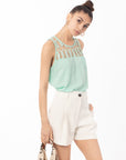 Feather Organza Cotton Vest Top (GREEN)