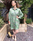 Green Paisley Scarf print Silky feeling oversize dress