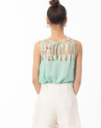 Feather Organza Cotton Vest Top (GREEN)