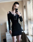 Cold shoulder Sparkle knit bodycon party dress