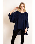 Chiffon Long Sleeves Cape Top (Navy)