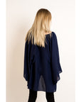 Chiffon Long Sleeves Cape Top (Navy)