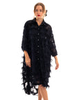 Feather look and star pattern shirt dress in Navy blue