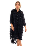 Feather look and star pattern shirt dress in Navy blue