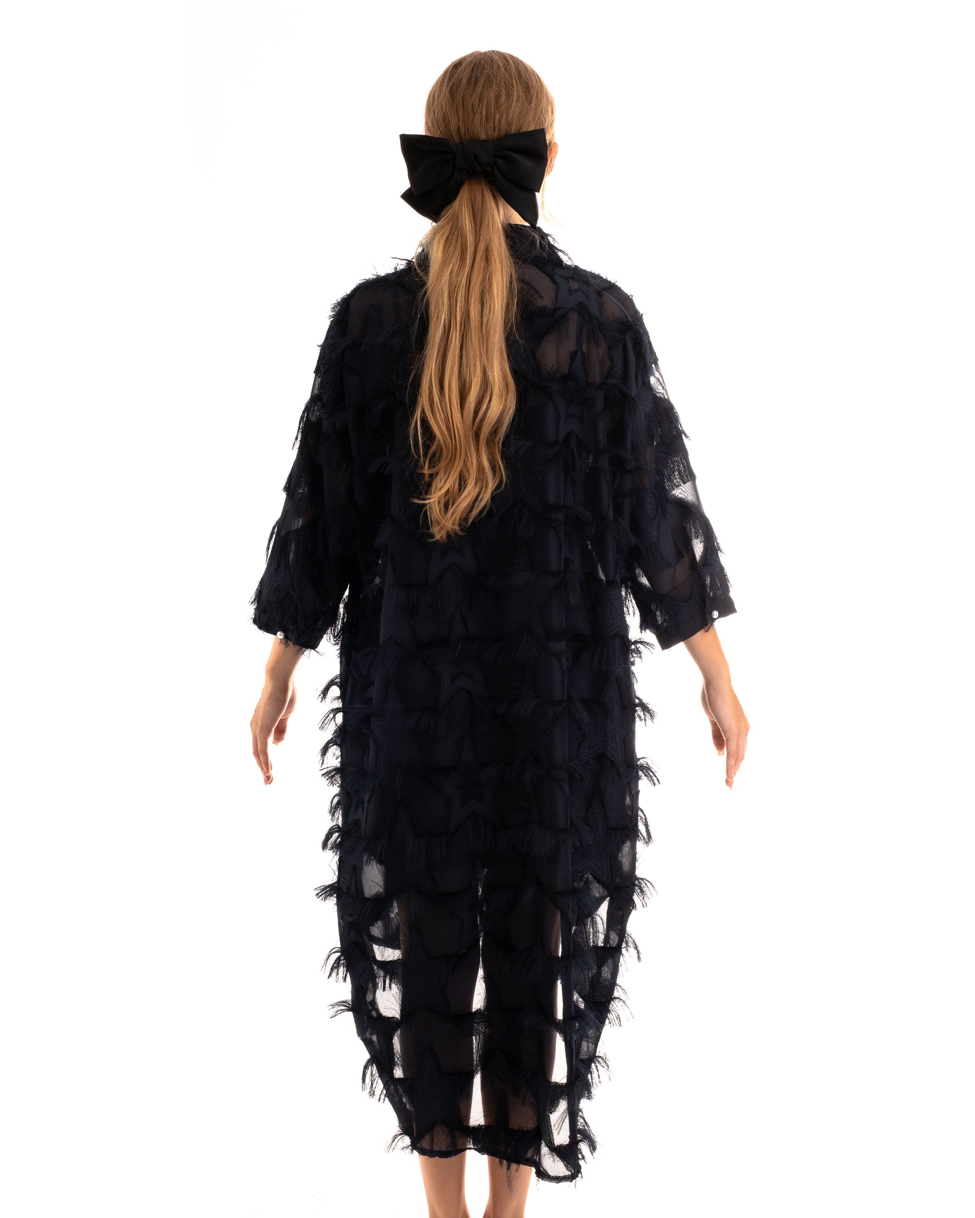 Feather look and star pattern shirt dress in Navy blue