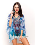 Blue scarf print chiffon kaftan Top